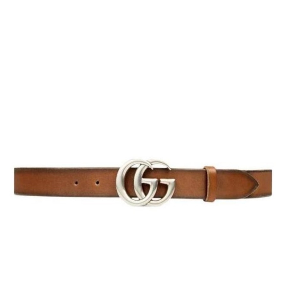AUTHENTIC Gucci Brown Leather Belt with Silver Buckle